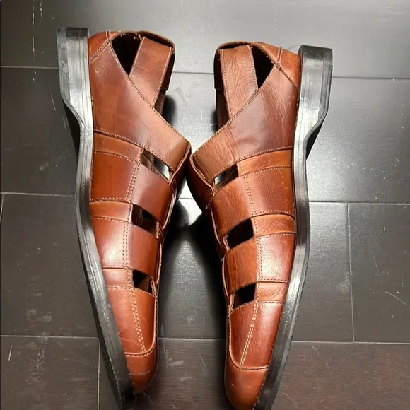 Cole Haan Slip On Sandals Men's Size 10.5 M Brown Leather Fisherman Huarache - Picture 8 of 13